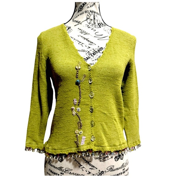 Vasari Women’s Cardigan With Fringe Details. Green. Medium NWT - Picture 2 of 12